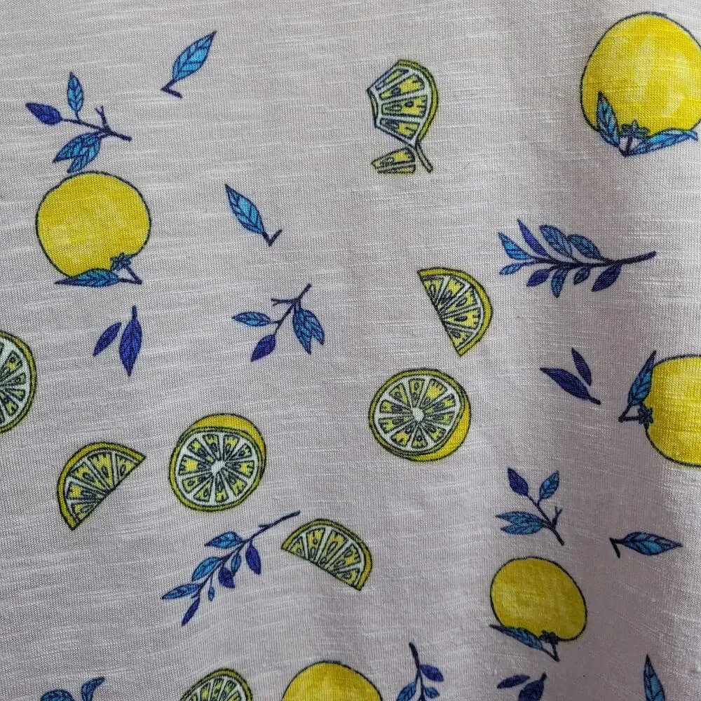 Juicy Couture Women's Lemon Print Purple Combo Ruffle Cold-Shoulder Top Size XL - Picture 7 of 8